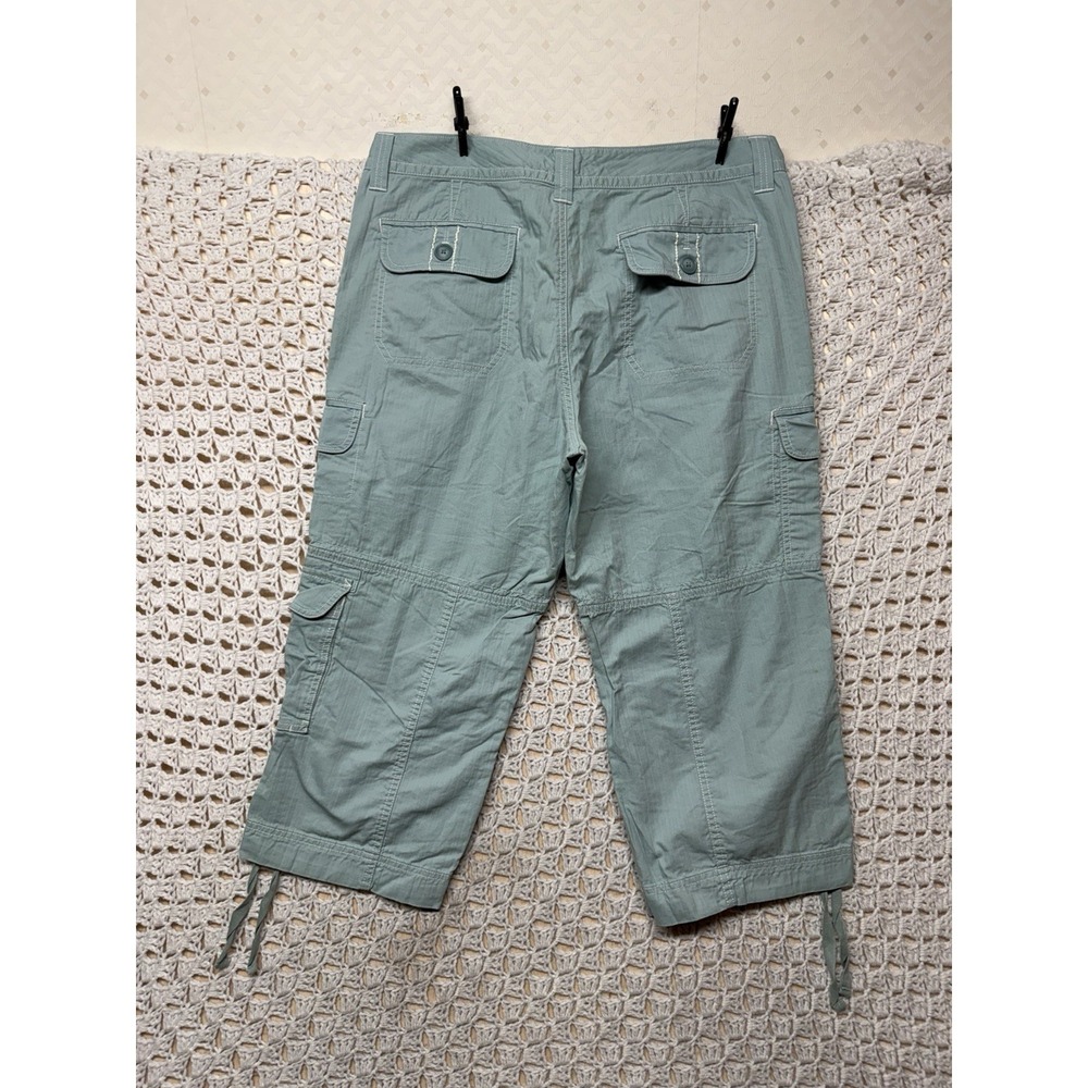 Eddie Bauer Cargo Capri Pants Women 12 Tall Green Hiking Casual Adjustable Ankle - Picture 2 of 10